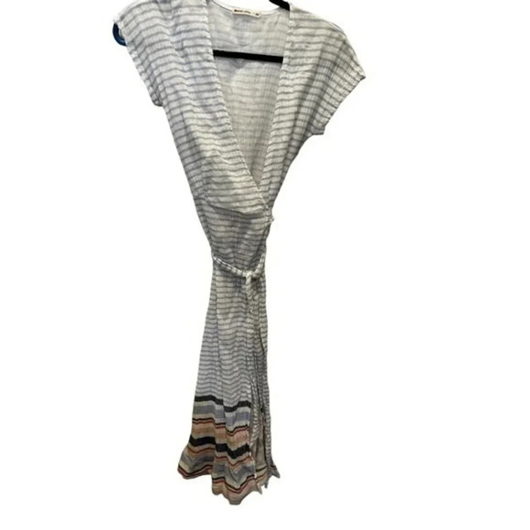 Marine Layer Womens Striped V-Neck Short Sleeve Belted Wrap Dress Gray Size XS - Picture 7 of 7